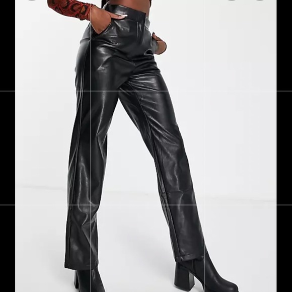 ASOS black faux leather high waisted straight leg pants size US 4 - Picture 12 of 13